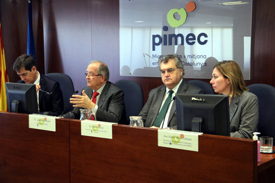 Pimec members during a press conference on March 11, 2020 (by Marta Casado Pla)